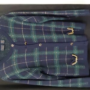 Laura Scott Navy and Green Plaid Sweater